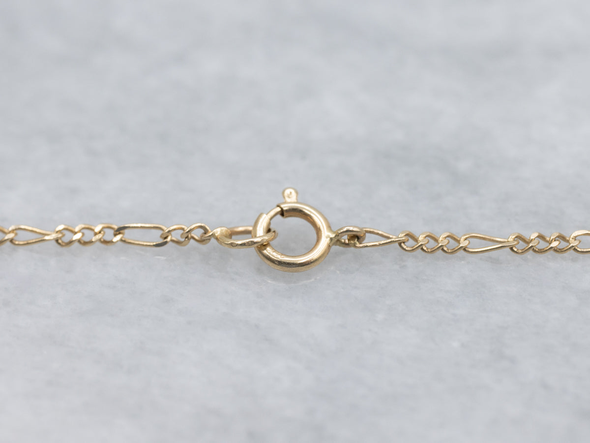 Diamond Drop Yellow Gold Figaro Link Lariat Necklace