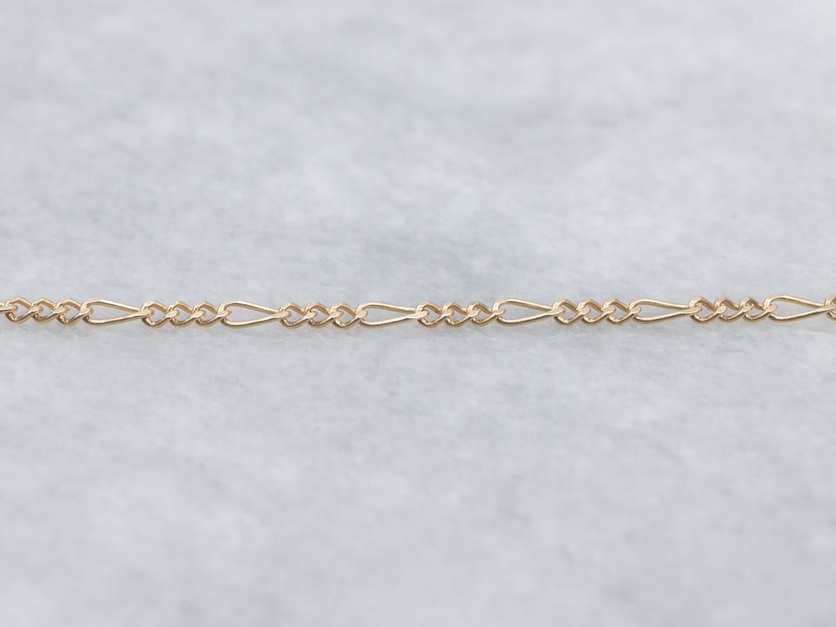 Diamond Drop Yellow Gold Figaro Link Lariat Necklace