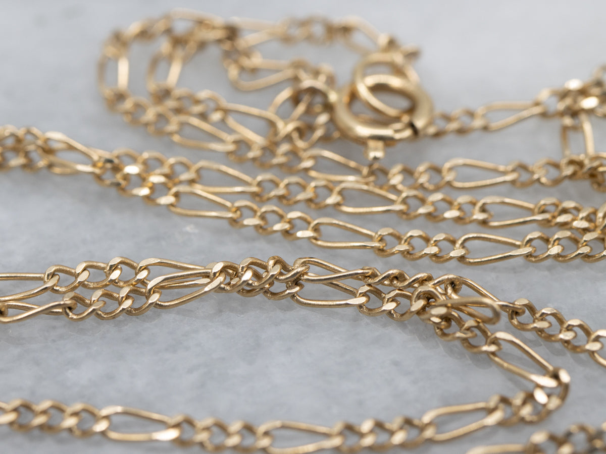 Diamond Drop Yellow Gold Figaro Link Lariat Necklace