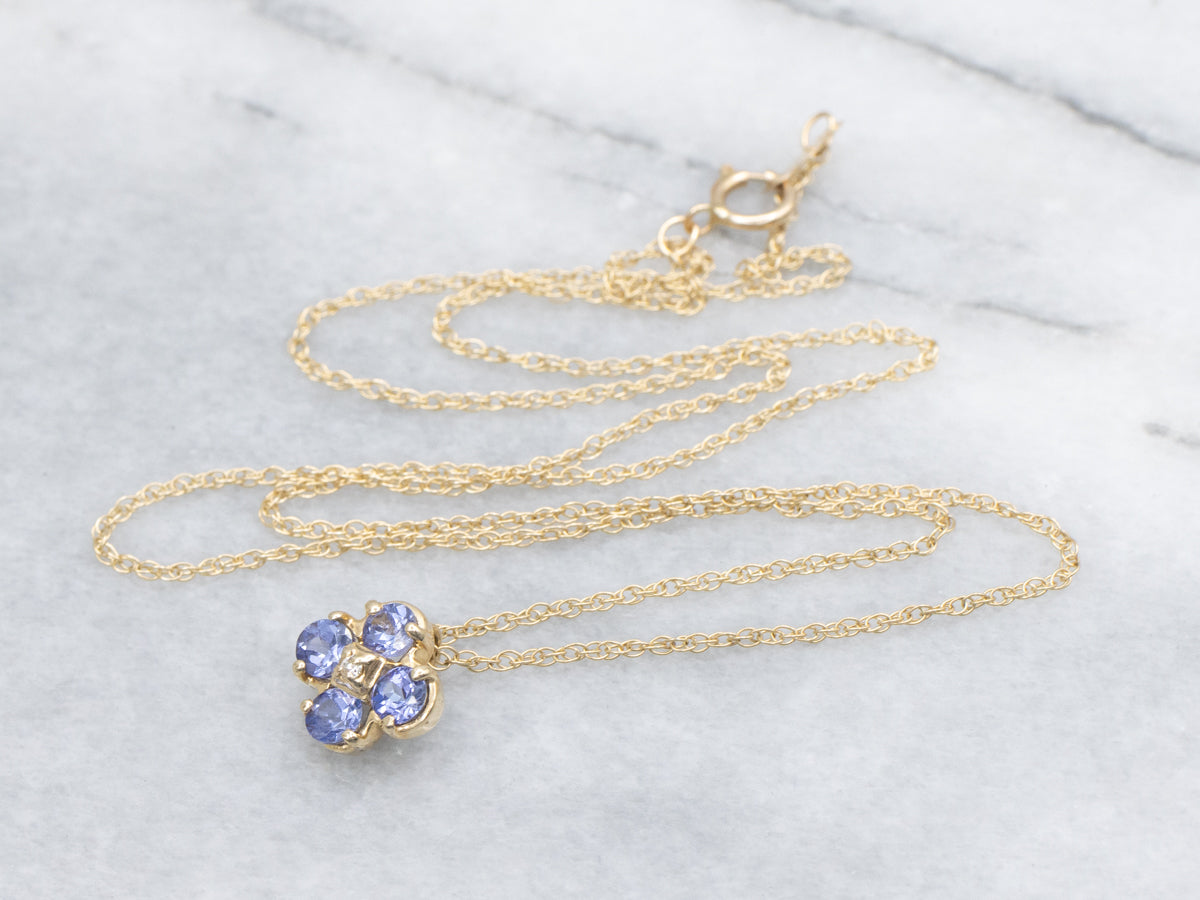 Floral Tanzanite and Diamond Gold Pendant Necklace