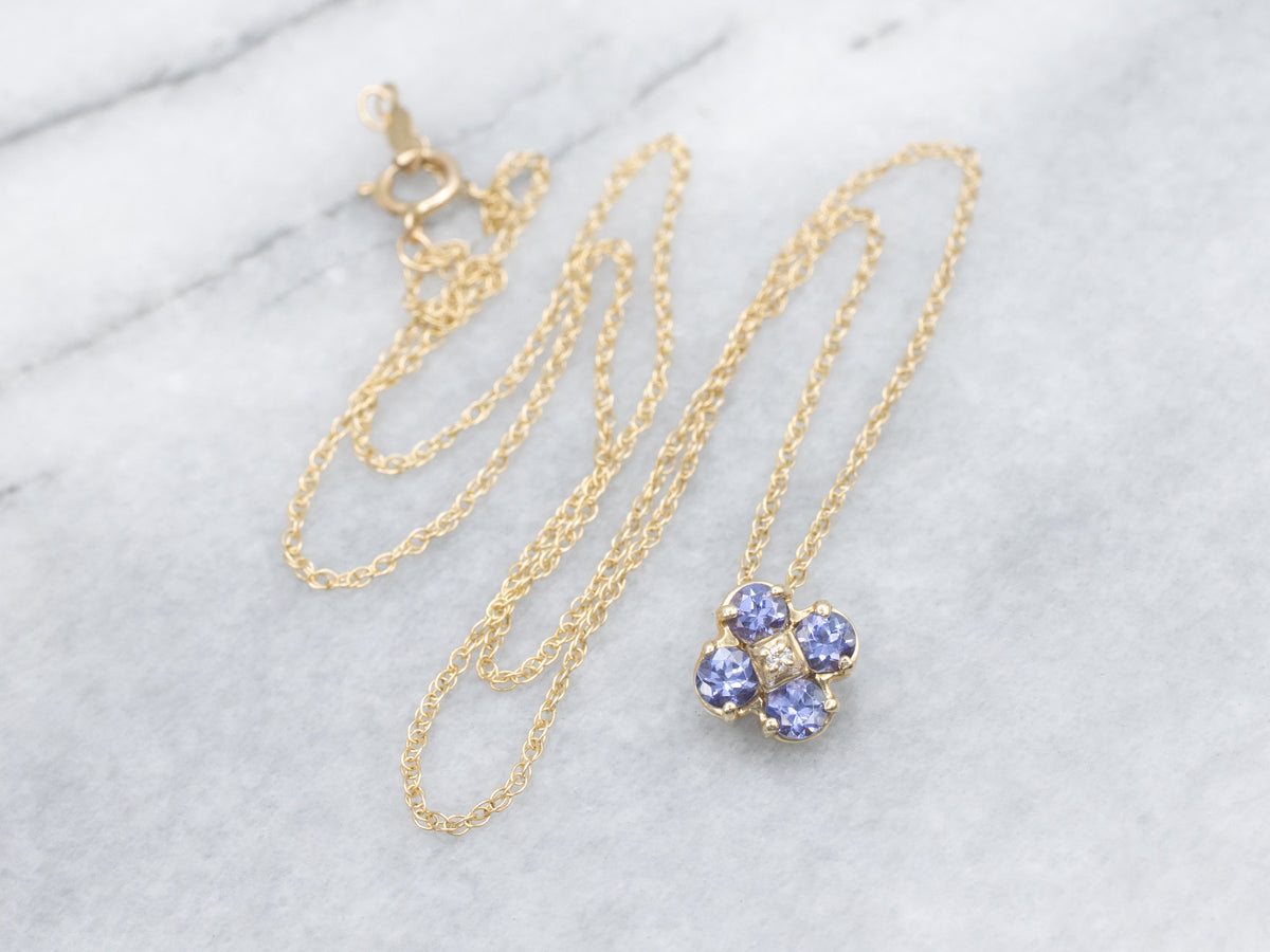 Floral Tanzanite and Diamond Gold Pendant Necklace