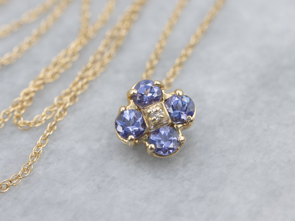 Floral Tanzanite and Diamond Gold Pendant Necklace