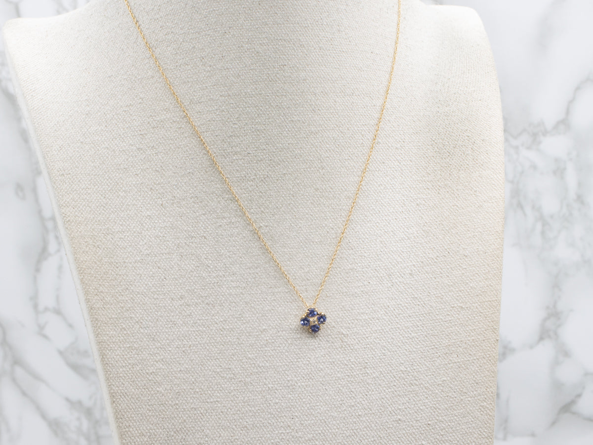 Floral Tanzanite and Diamond Gold Pendant Necklace