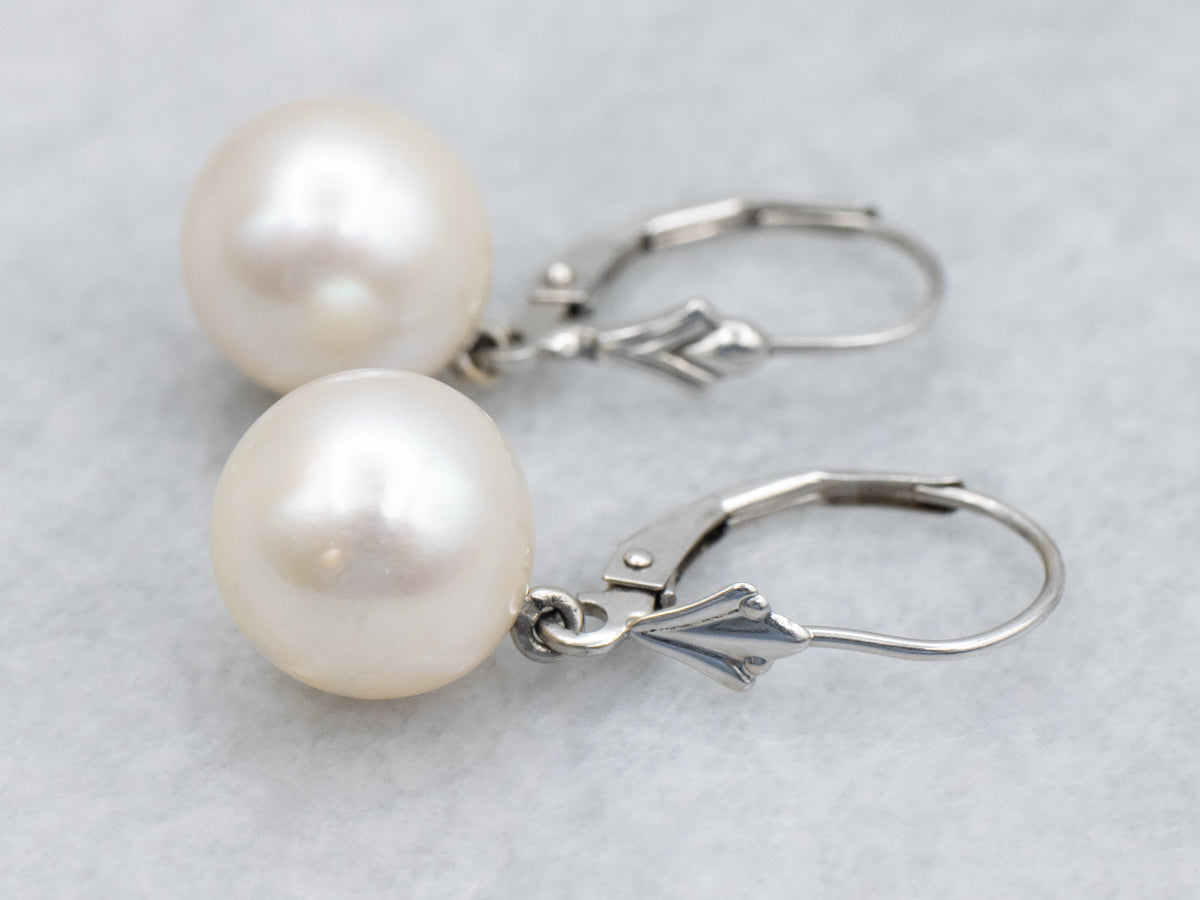 White Gold Classic Pearl Drop Earrings