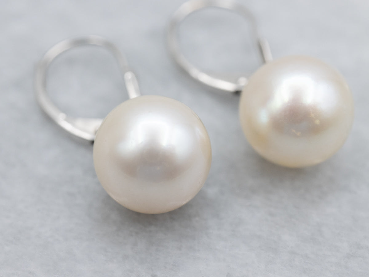 White Gold Classic Pearl Drop Earrings
