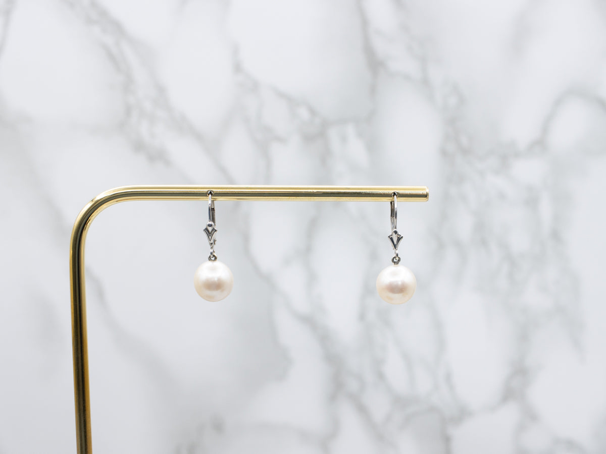 White Gold Classic Pearl Drop Earrings