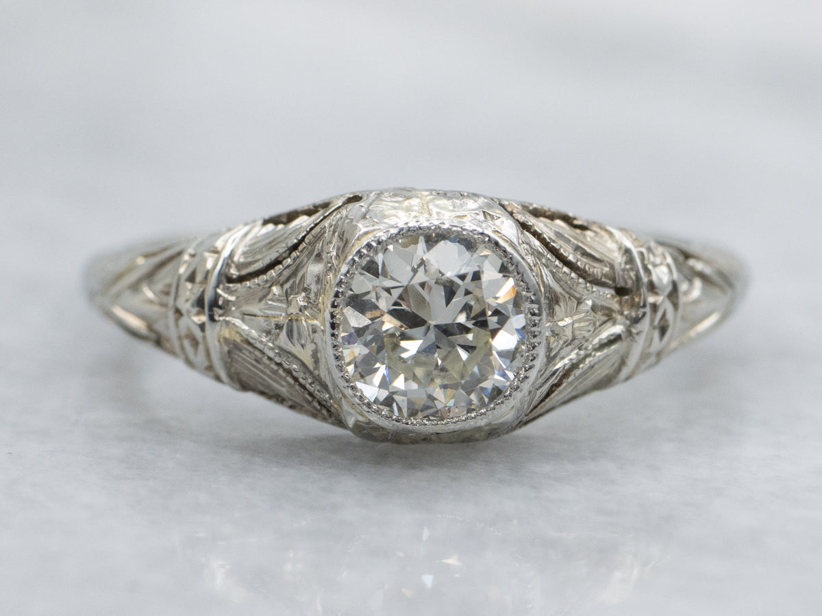 Art Deco Bezel Set Diamond Engagement Ring