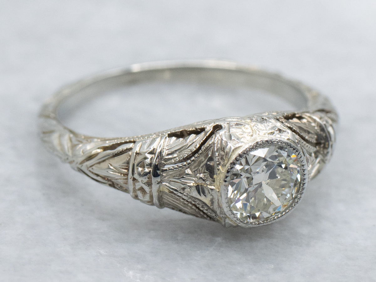 Art Deco Bezel Set Diamond Engagement Ring