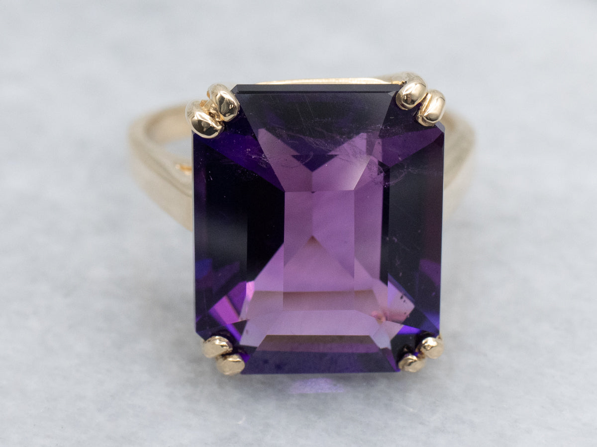 Emerald-Cut Amethyst Yellow Gold Ring
