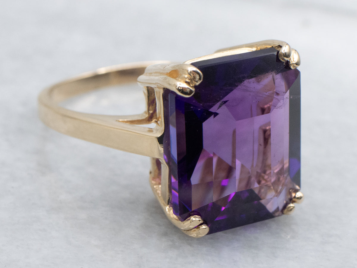 Emerald-Cut Amethyst Yellow Gold Ring