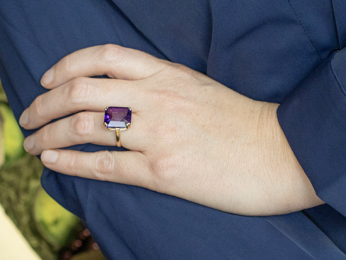 Emerald-Cut Amethyst Yellow Gold Ring