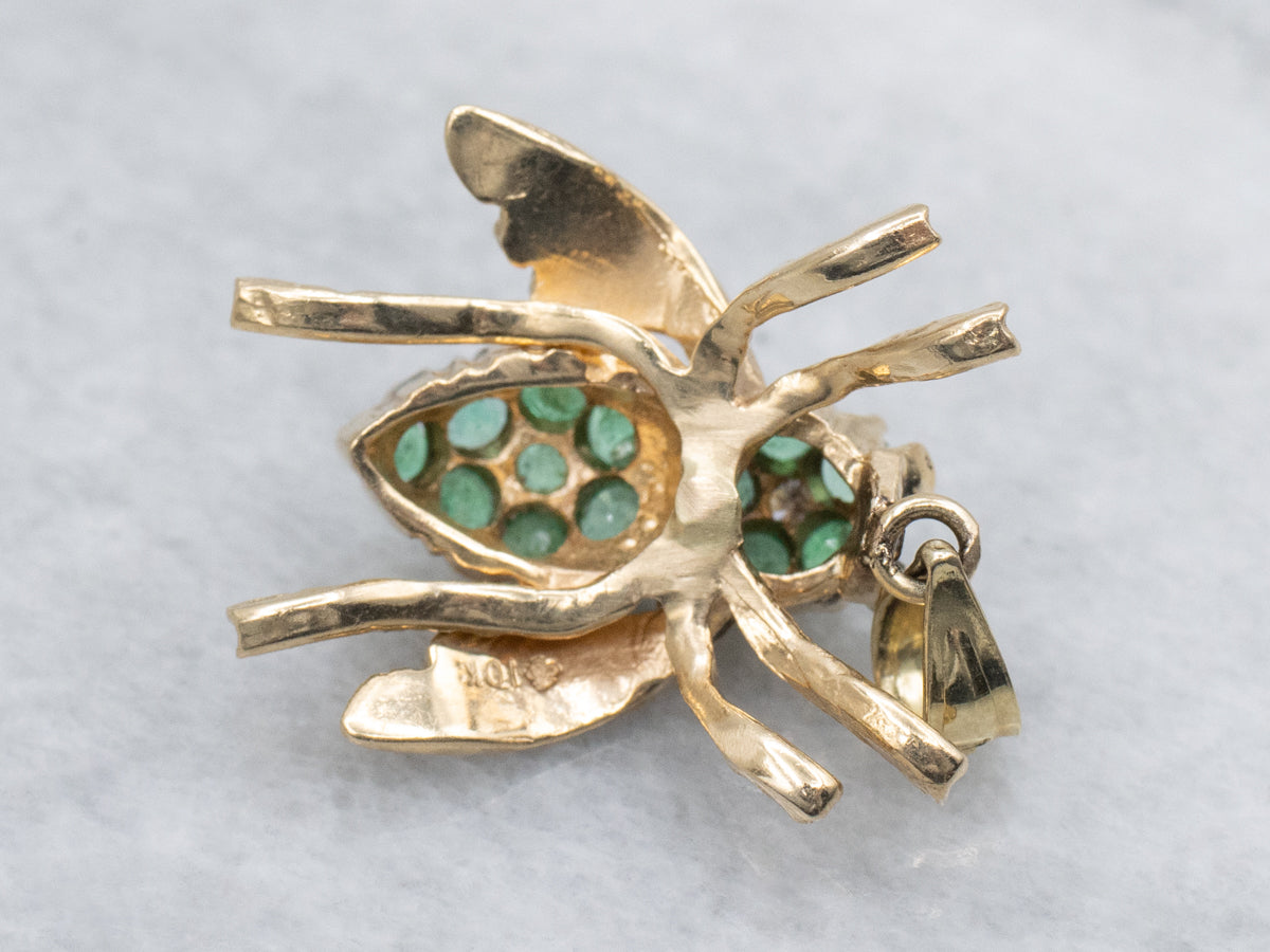 Sparkling Emerald and Diamond Yellow Gold Bug Pendant