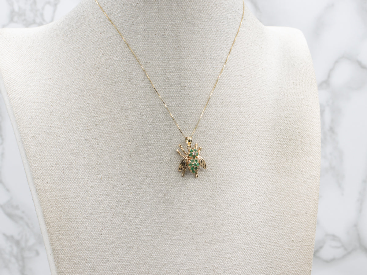 Sparkling Emerald and Diamond Yellow Gold Bug Pendant