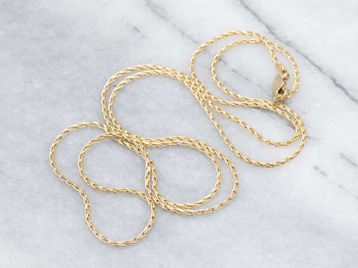 Long Yellow Gold Wheat Chain with Lobster Clasp