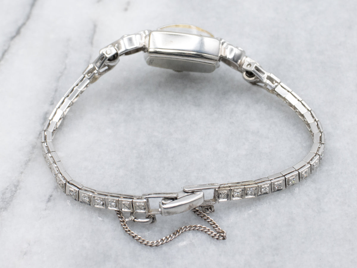 Vintage Diamond Hamilton White Gold Ladies Wrist Watch with Platinum Band