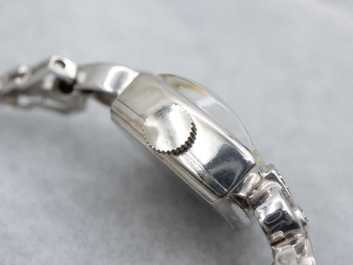 Vintage Diamond Hamilton White Gold Ladies Wrist Watch with Platinum Band