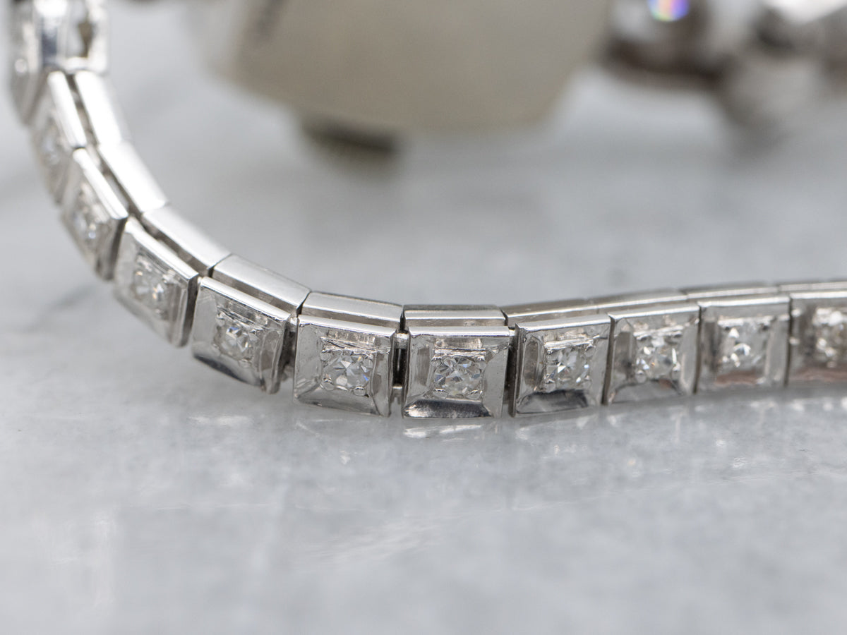 Vintage Diamond Hamilton White Gold Ladies Wrist Watch with Platinum Band