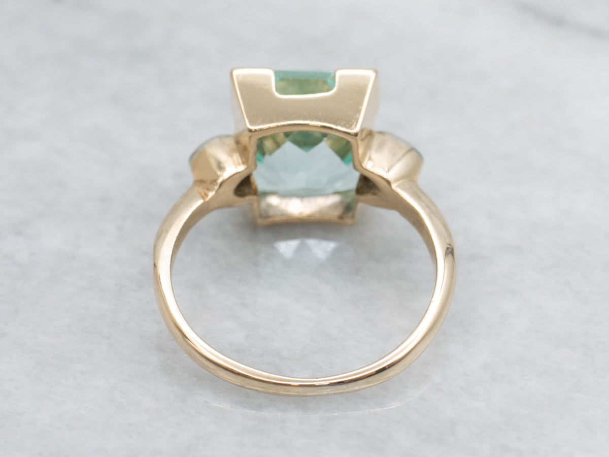 Teal-Hued Synthetic Spinel and Diamond Retro-Era Ring