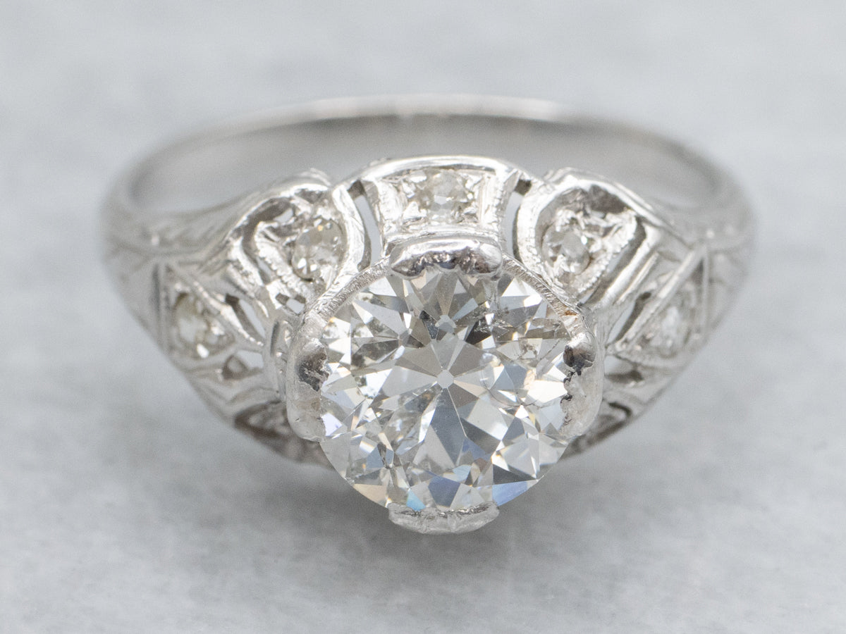 1920s Platinum Old European and Mine Cut Diamond Engagement Ring