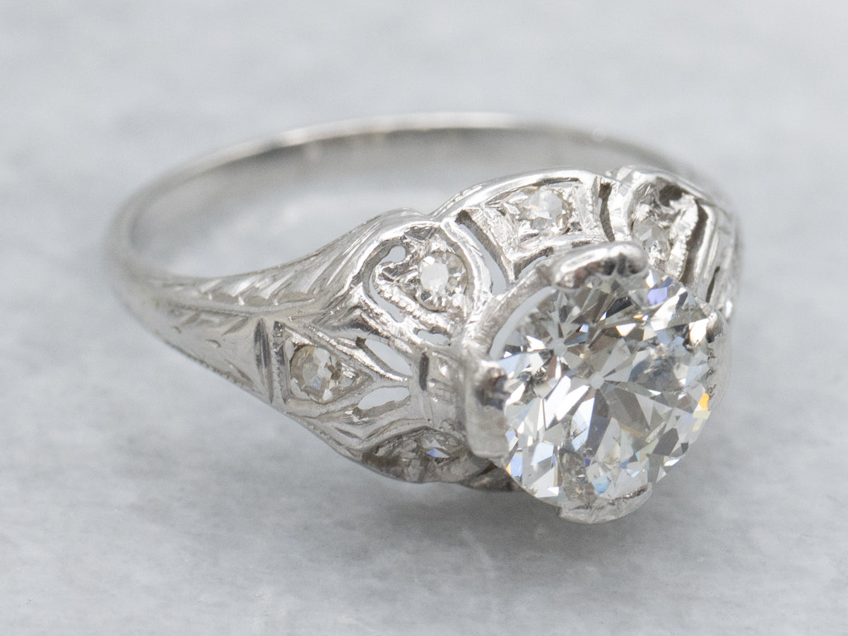 1920s Platinum Old European and Mine Cut Diamond Engagement Ring