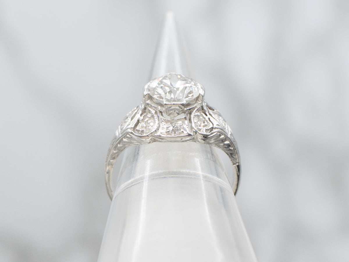 1920s Platinum Old European and Mine Cut Diamond Engagement Ring