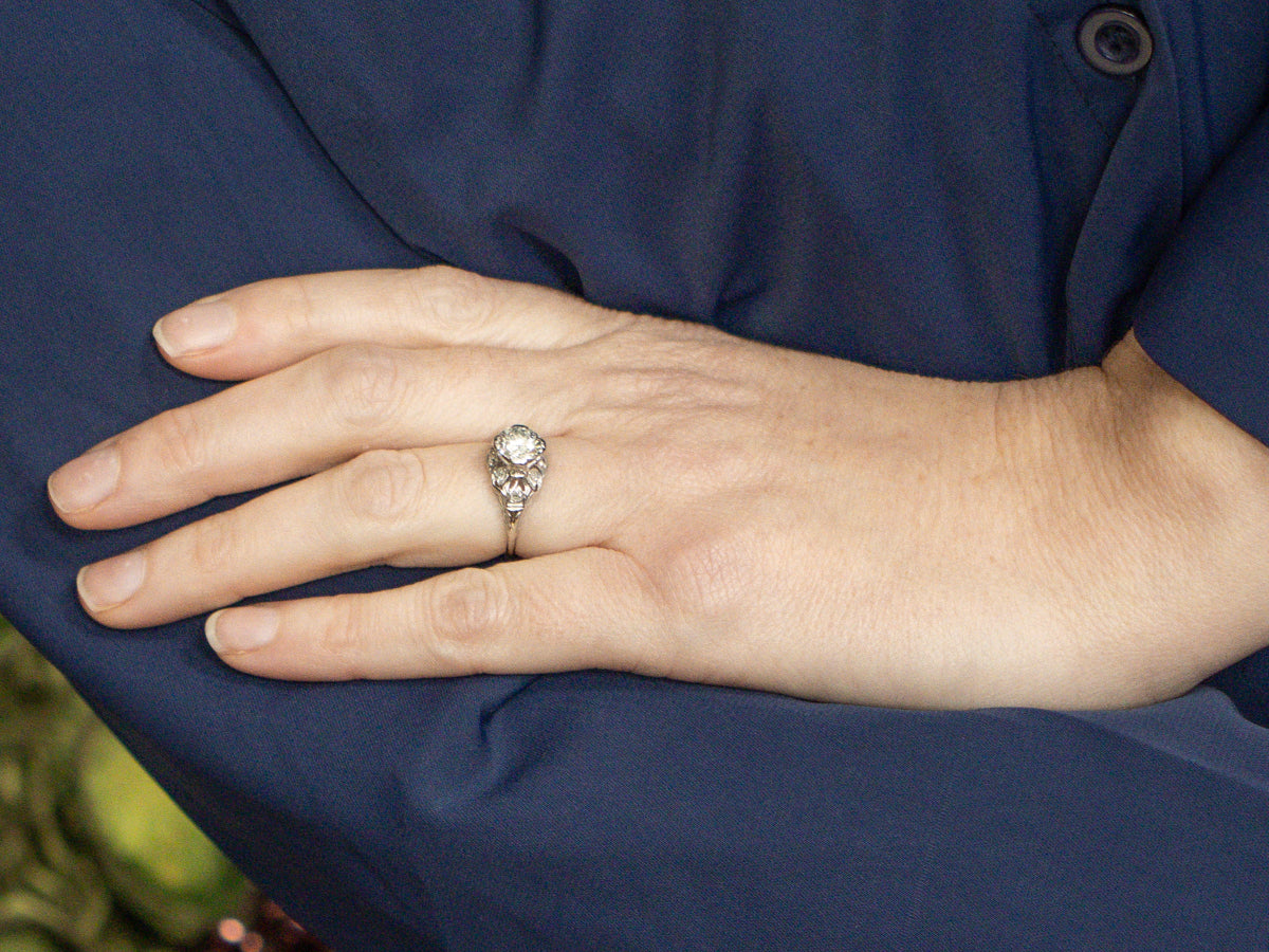 1920s Platinum Old European and Mine Cut Diamond Engagement Ring