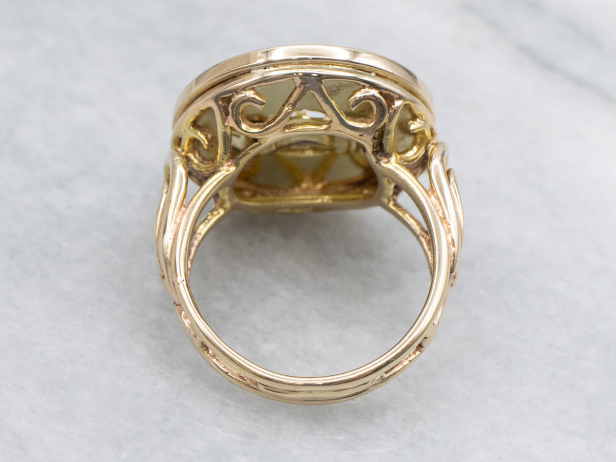 Bold Brilliant Diamond and Gold Flat Disc Statement Ring