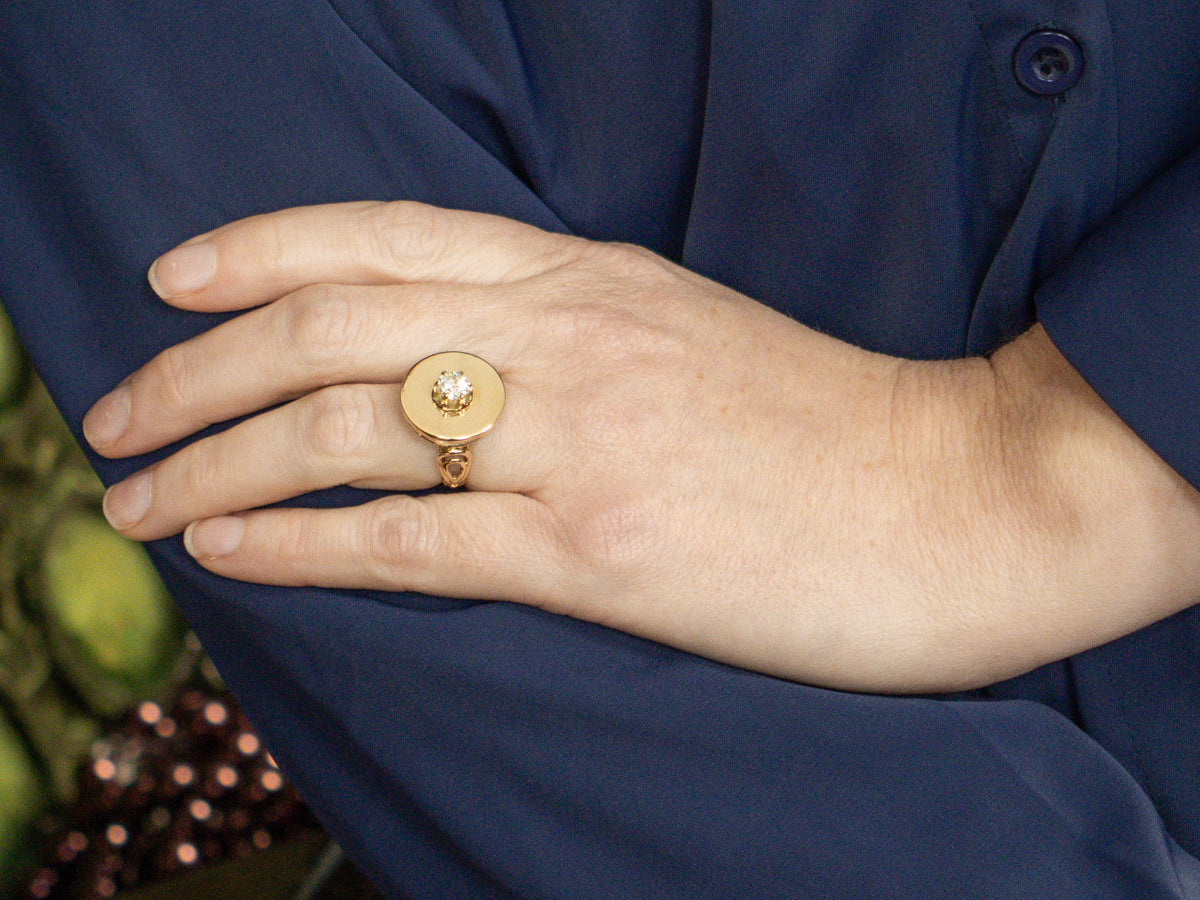 Bold Brilliant Diamond and Gold Flat Disc Statement Ring