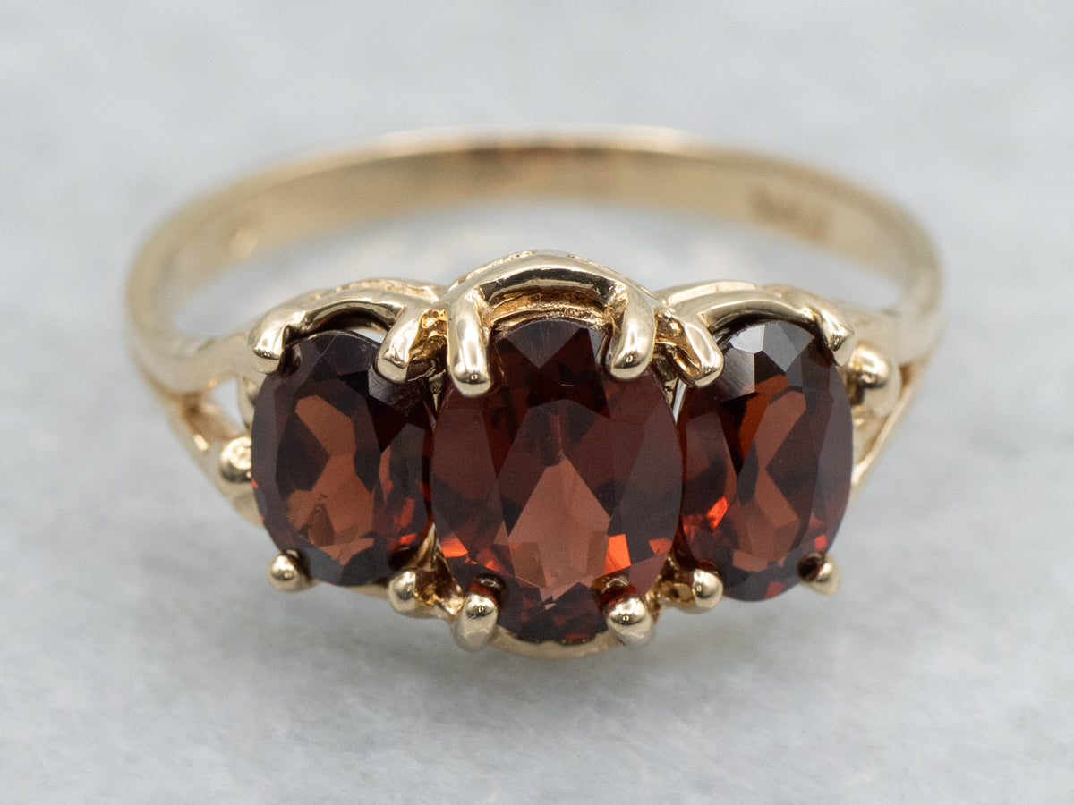 Triple Oval-Cut Garnet and Gold Ring