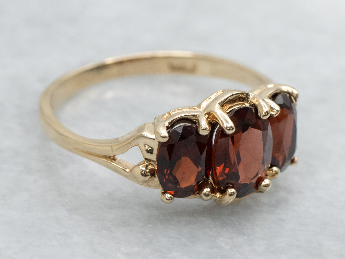 Triple Oval-Cut Garnet and Gold Ring