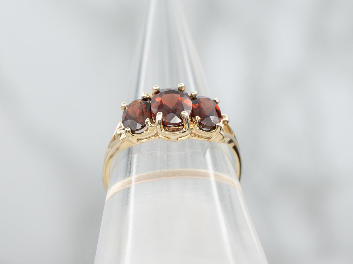 Triple Oval-Cut Garnet and Gold Ring