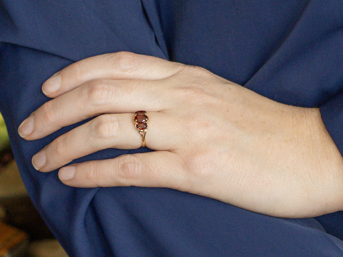 Triple Oval-Cut Garnet and Gold Ring