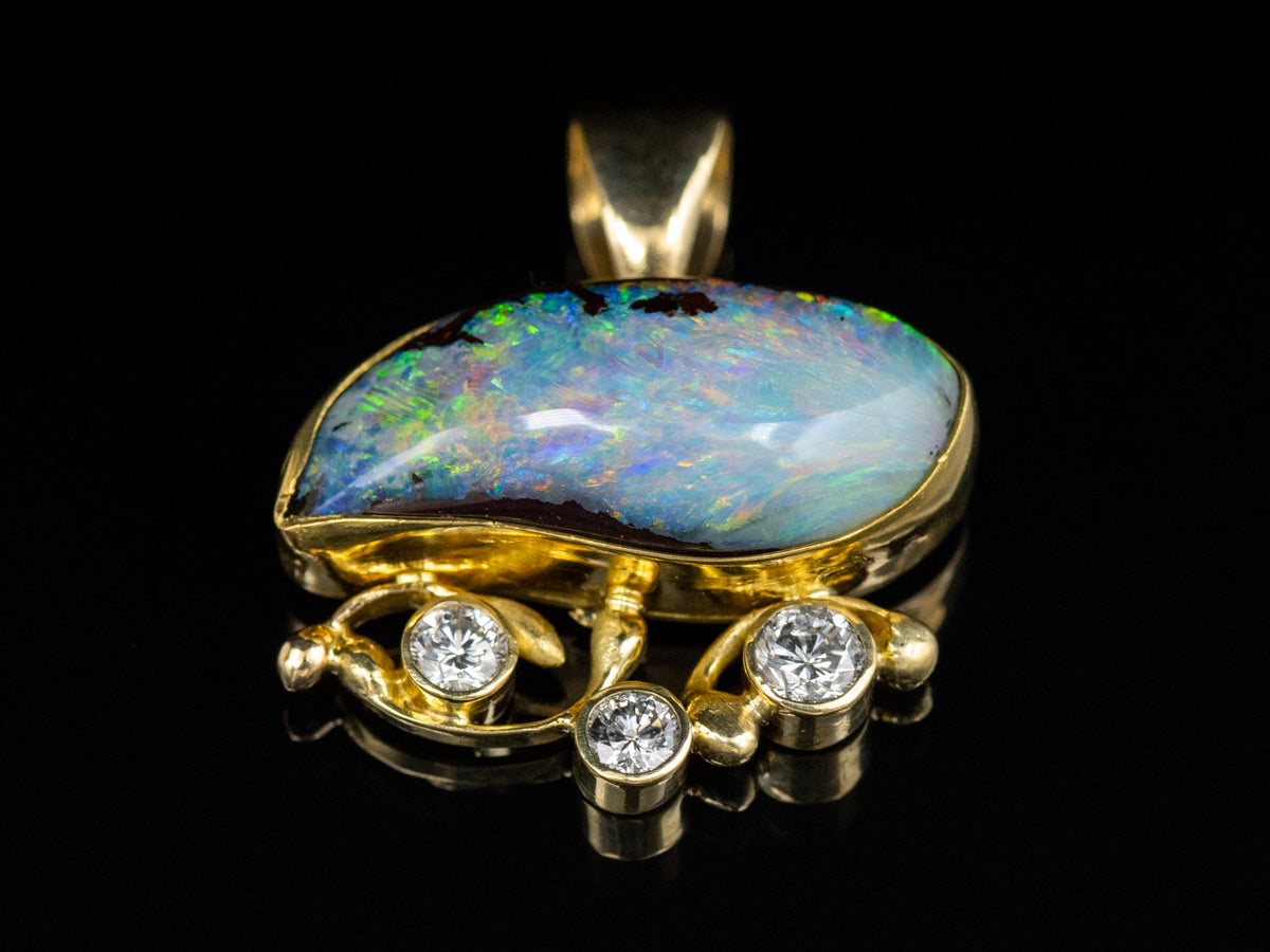 Modernist Gold Bezel-Set Opal and Diamond Pendant