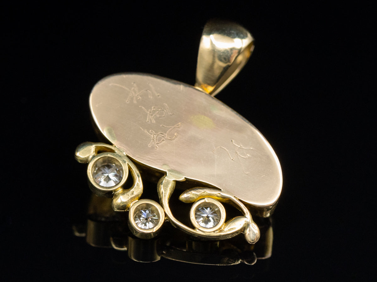 Modernist Gold Bezel-Set Opal and Diamond Pendant