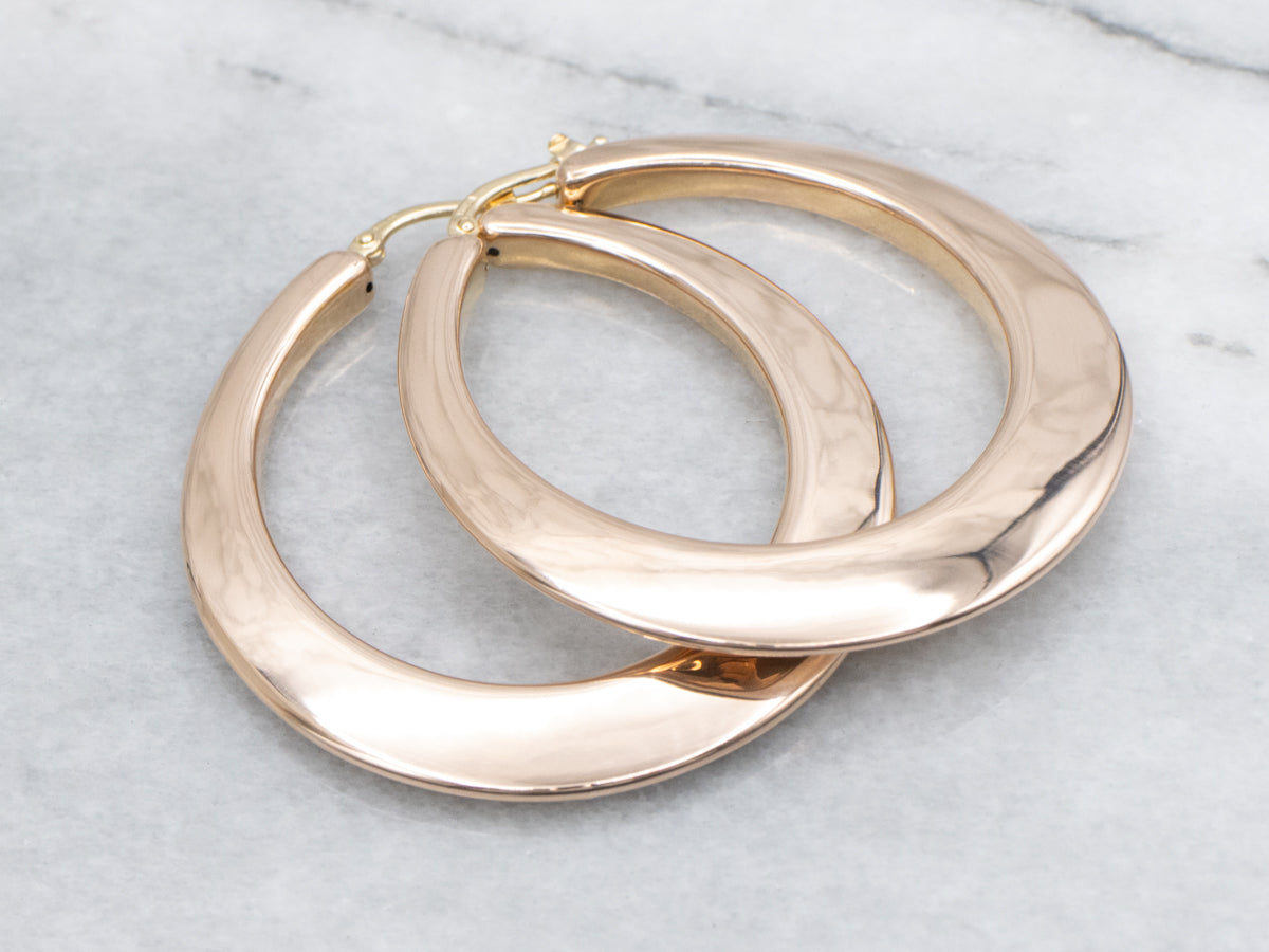 Large Italian Gold Tapered Puffy Hoop Earrings