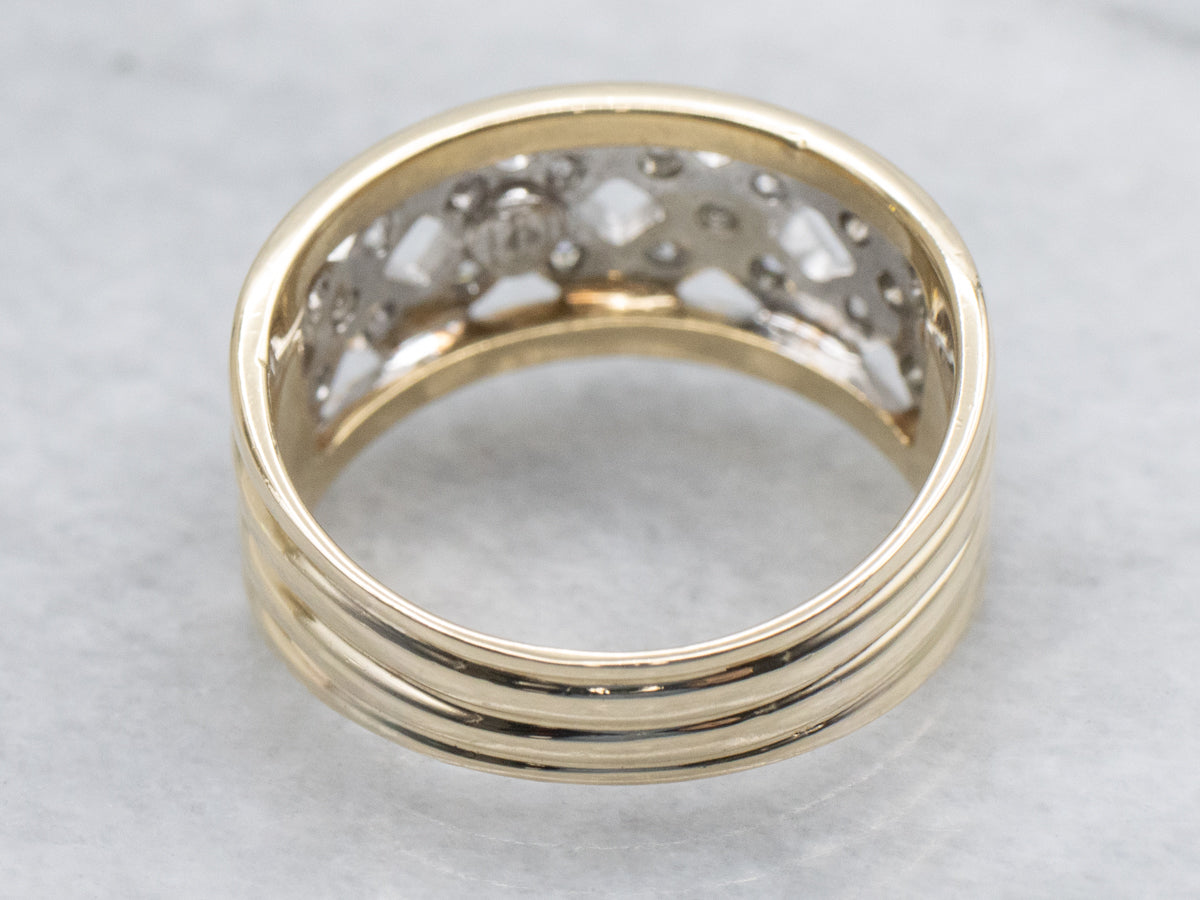 Pierced Lattice Patterned Two-Tone Gold Diamond Band