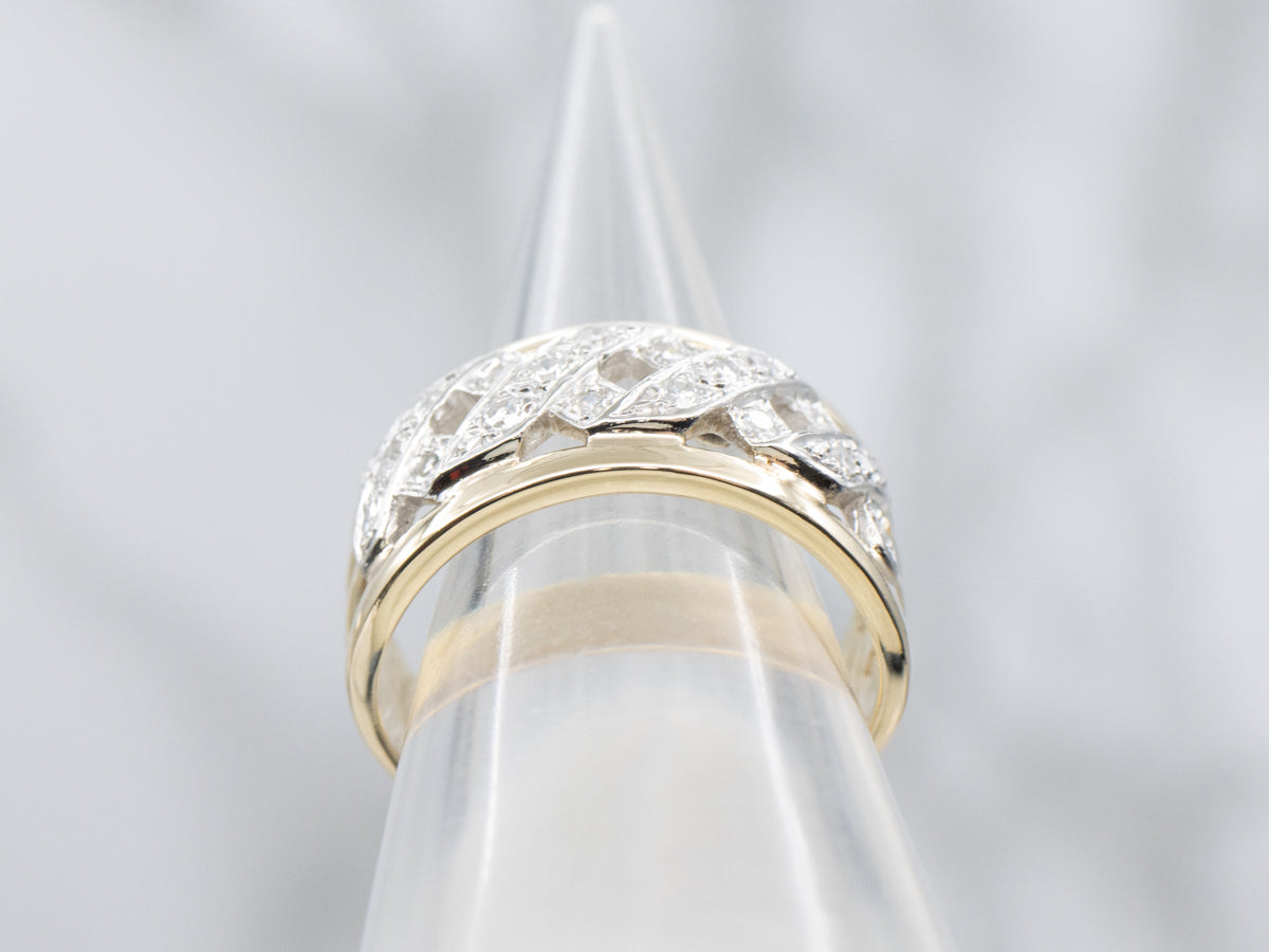 Pierced Lattice Patterned Two-Tone Gold Diamond Band