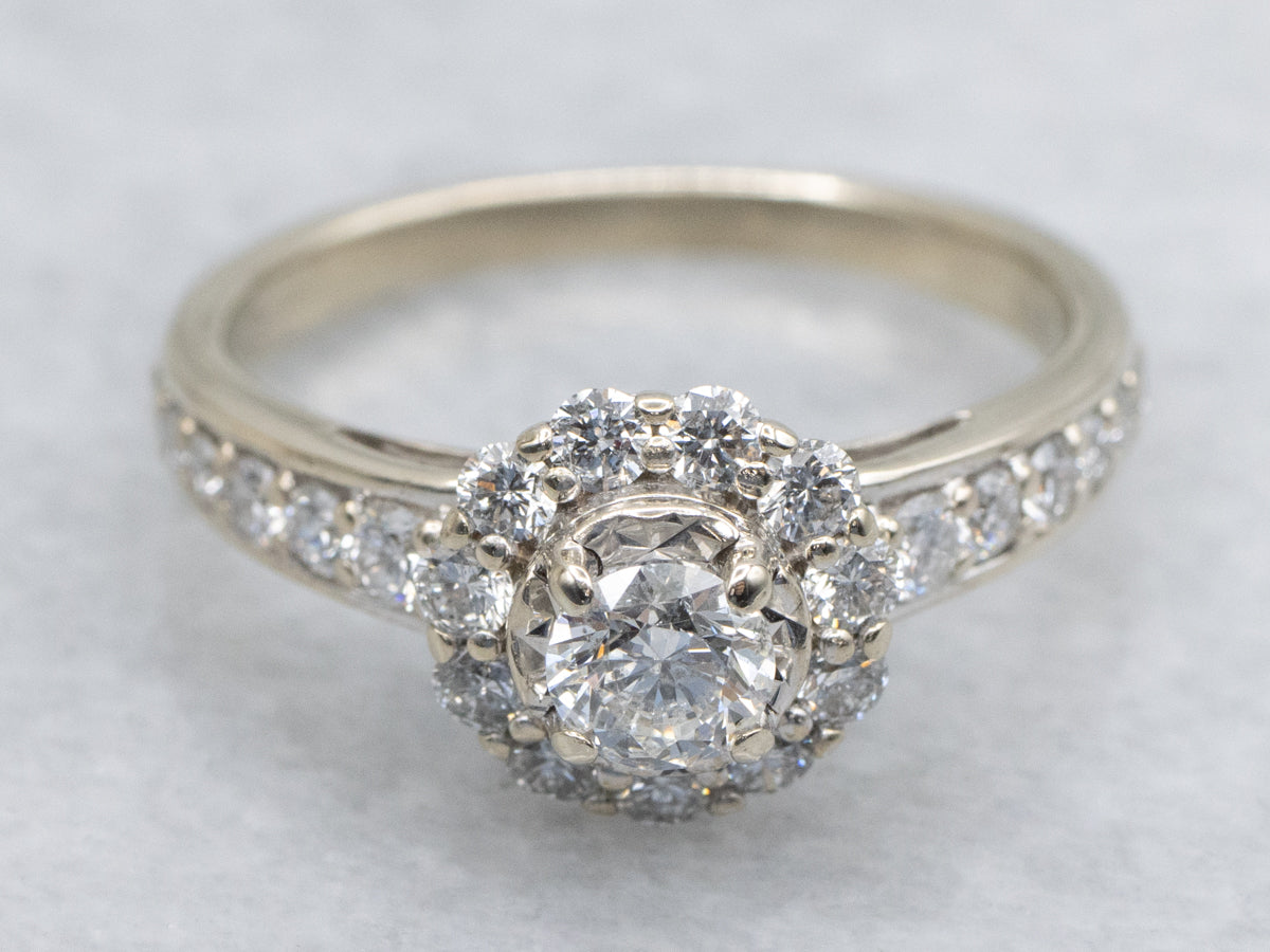 Timeless Round Brilliant Diamond Halo White Gold Engagement Ring