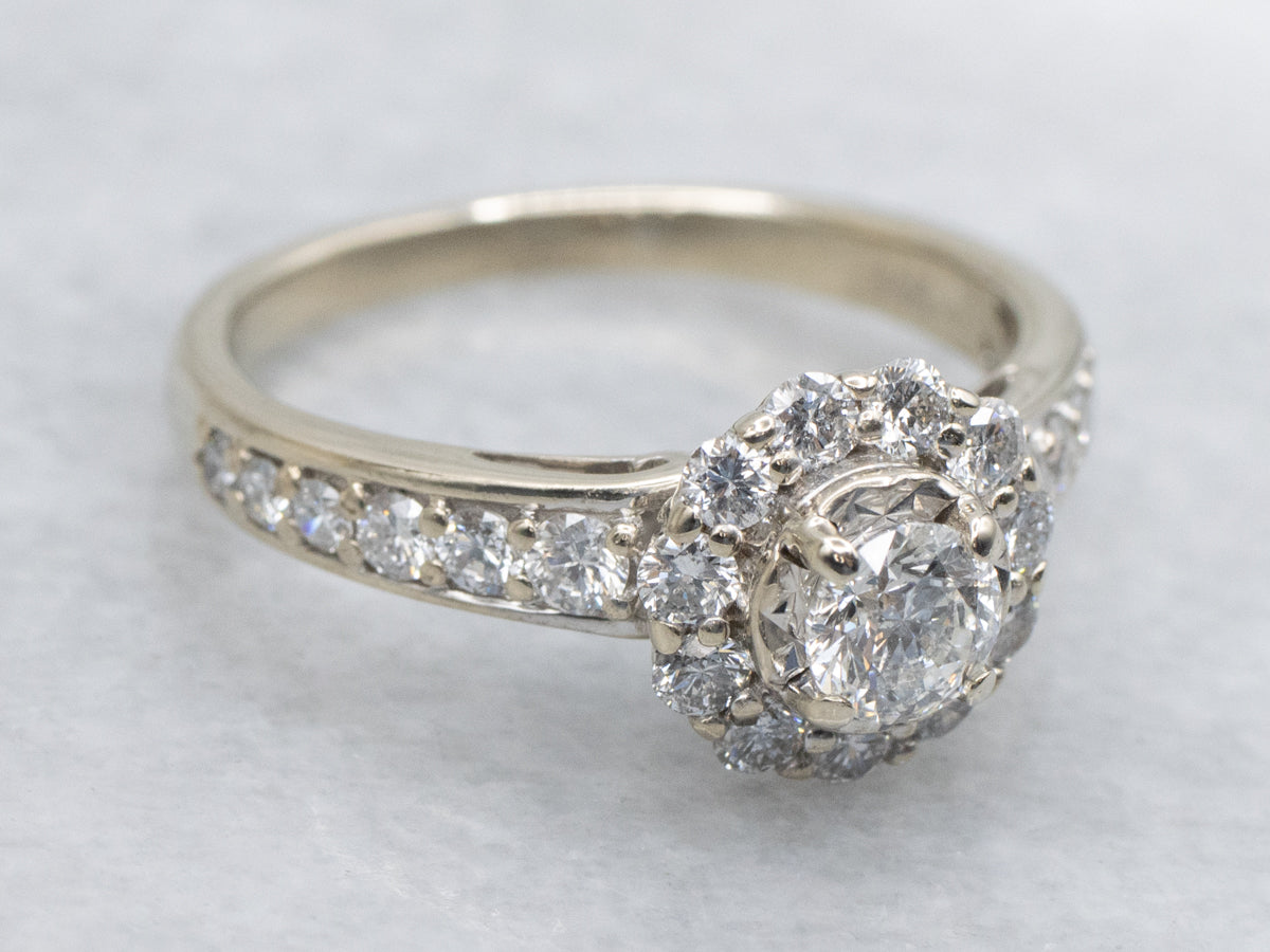 Timeless Round Brilliant Diamond Halo White Gold Engagement Ring