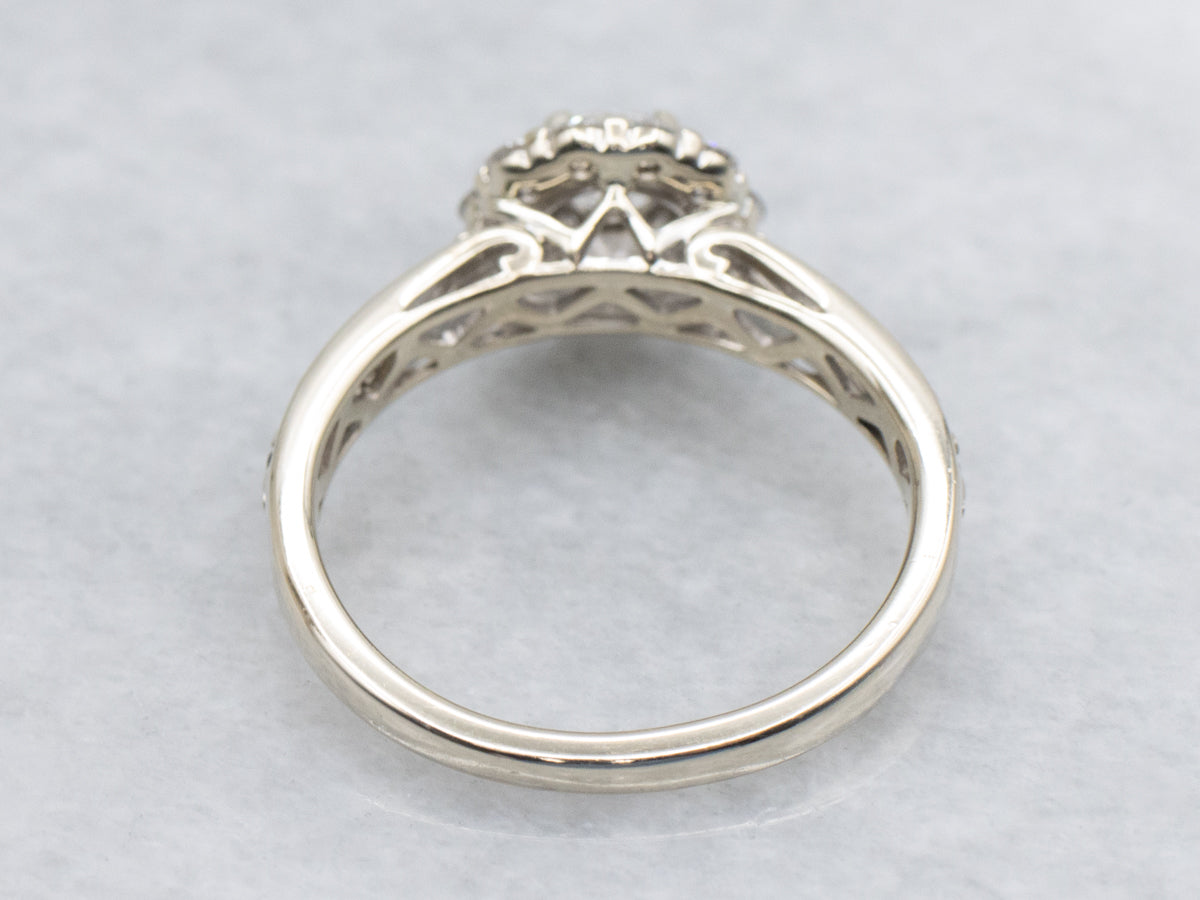 Timeless Round Brilliant Diamond Halo White Gold Engagement Ring