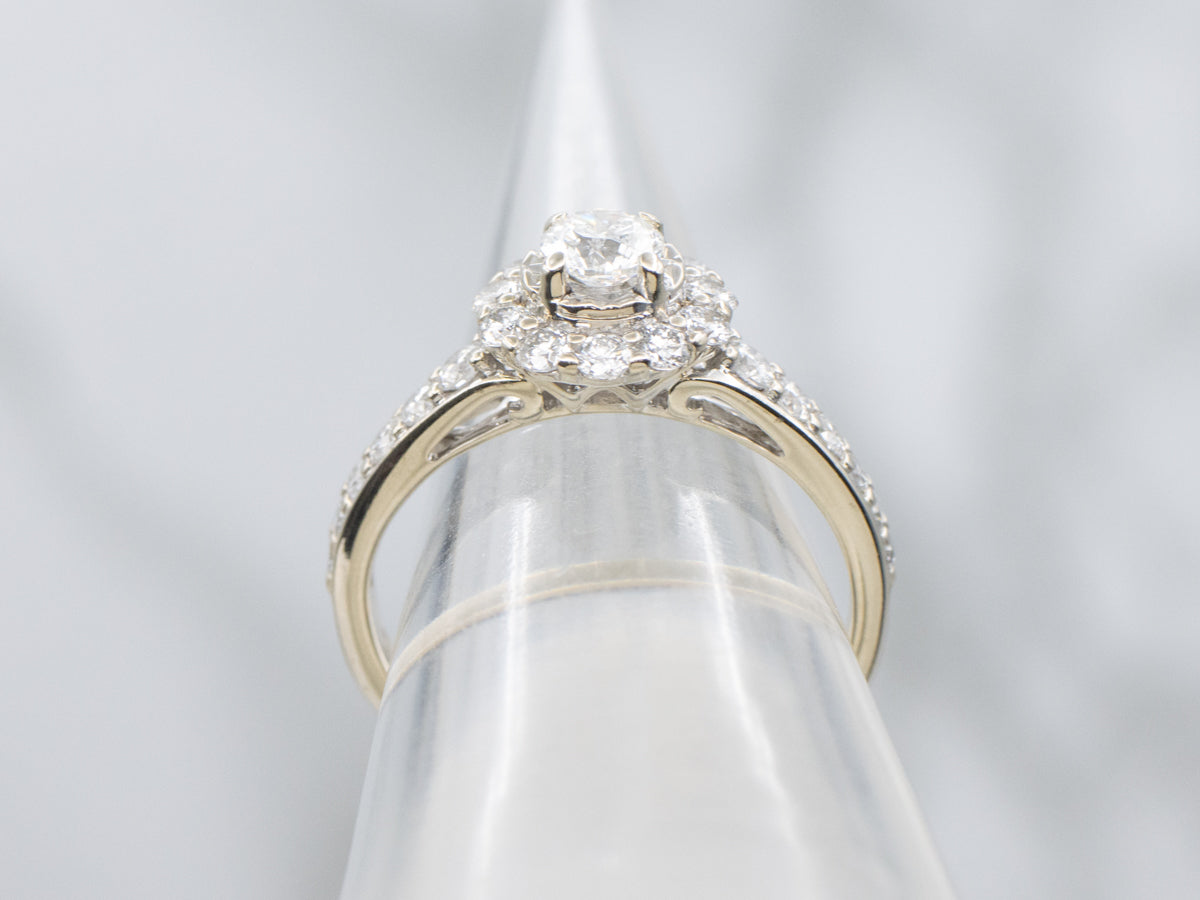 Timeless Round Brilliant Diamond Halo White Gold Engagement Ring