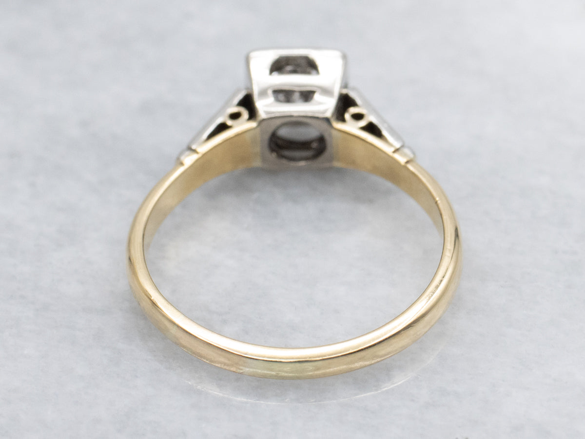 Retro Era Brilliant Diamond Engagement Ring in Platinum and Gold Setting