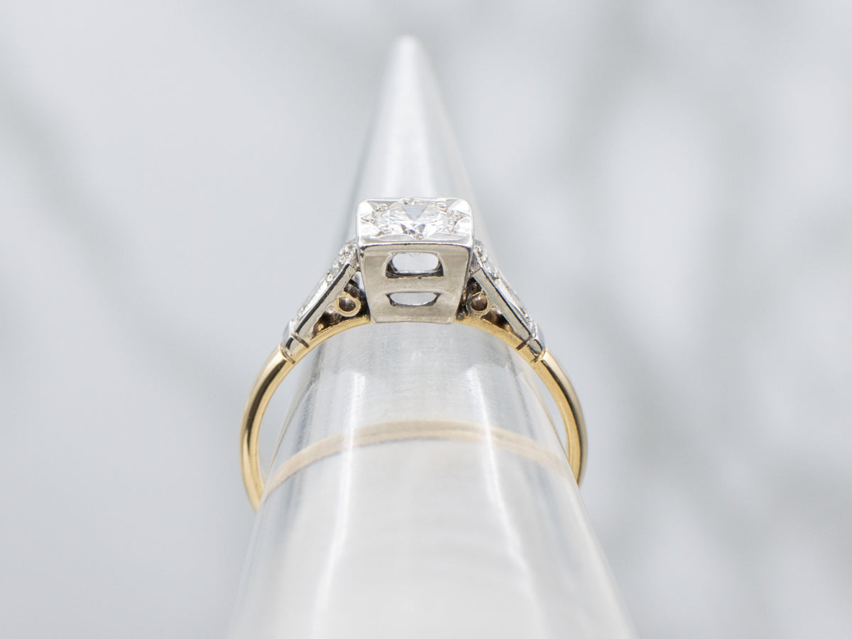 Retro Era Brilliant Diamond Engagement Ring in Platinum and Gold Setting