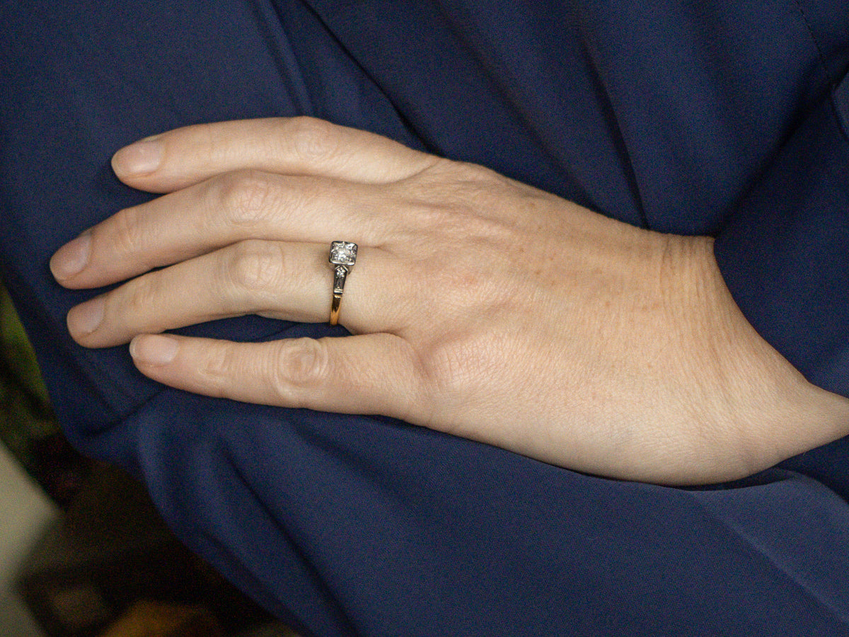 Retro Era Brilliant Diamond Engagement Ring in Platinum and Gold Setting