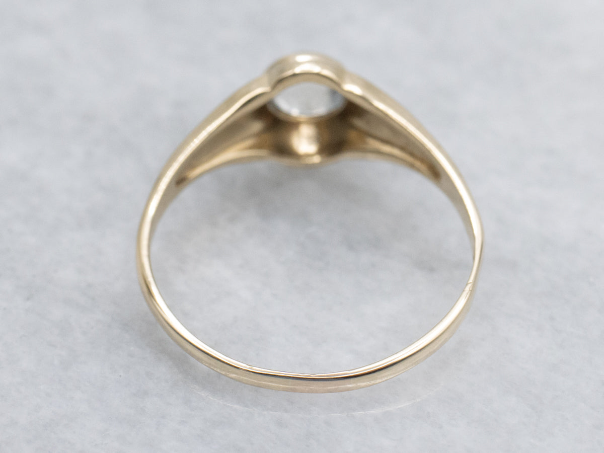 Ornate Blue Flash Moonstone Engraved Nouveau Era Gold Solitaire Ring