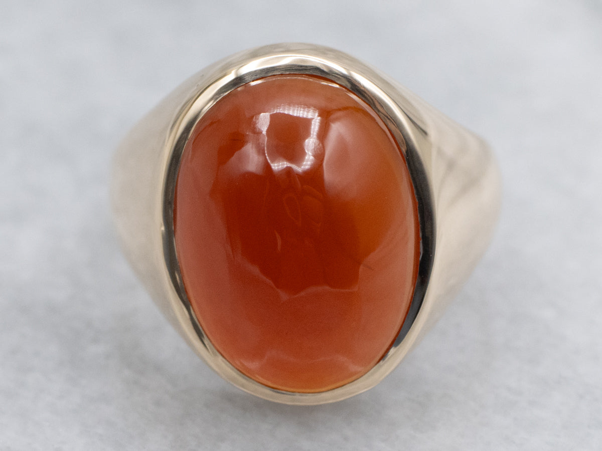 Unisex Oval-Cut Carnelian Yellow Gold Statement Ring