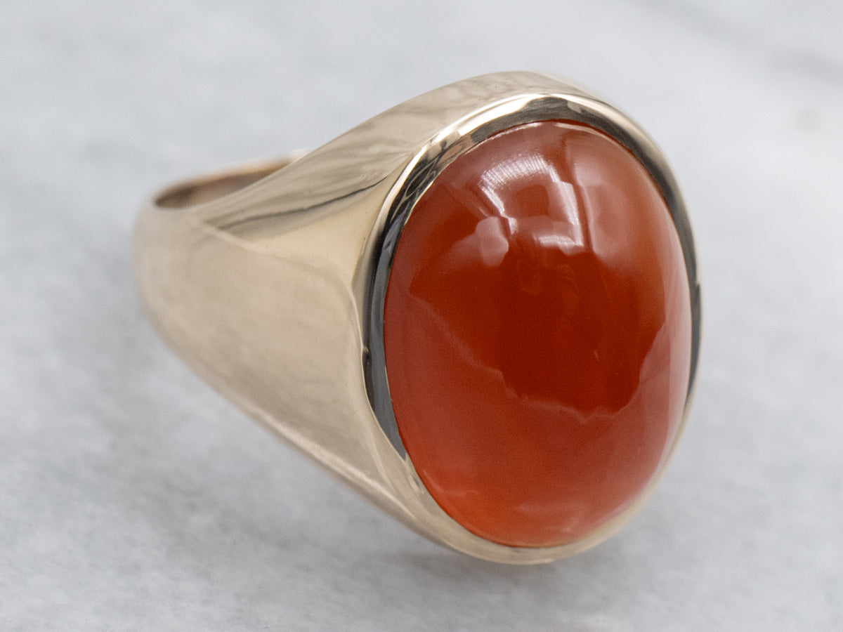 Unisex Oval-Cut Carnelian Yellow Gold Statement Ring