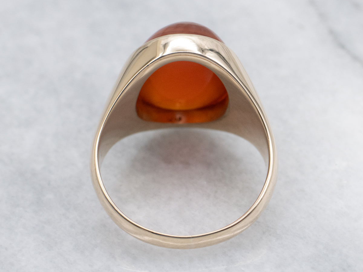 Unisex Oval-Cut Carnelian Yellow Gold Statement Ring