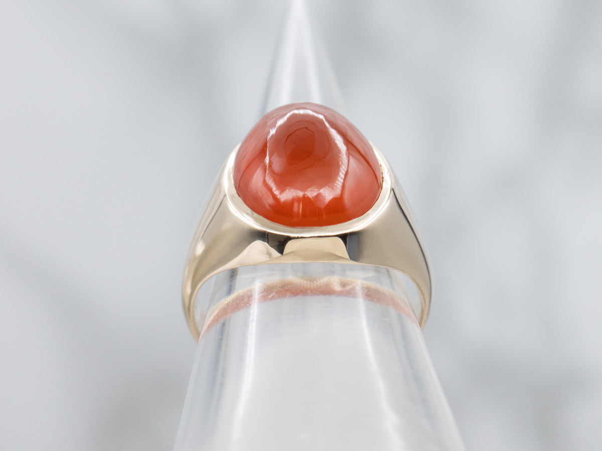 Unisex Oval-Cut Carnelian Yellow Gold Statement Ring