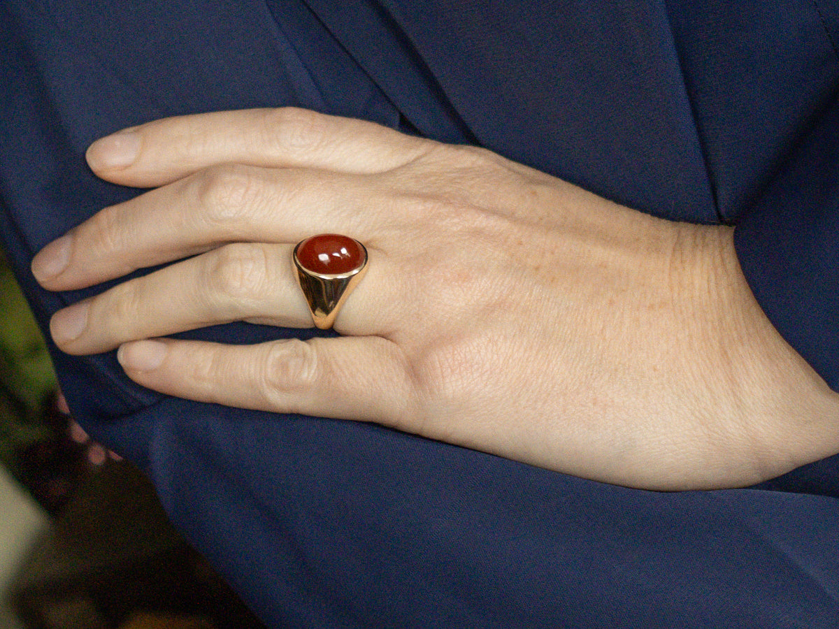 Unisex Oval-Cut Carnelian Yellow Gold Statement Ring